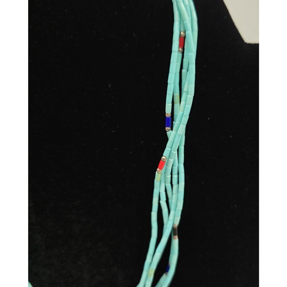 Navajo Turquoise Heishi Necklace Mountain Kingman Turquoise 5 Strands 16 inches - Picture 3 of 10